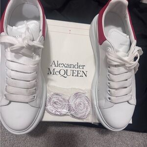 Alexander McQueen White Leather Sneakers with red Heel